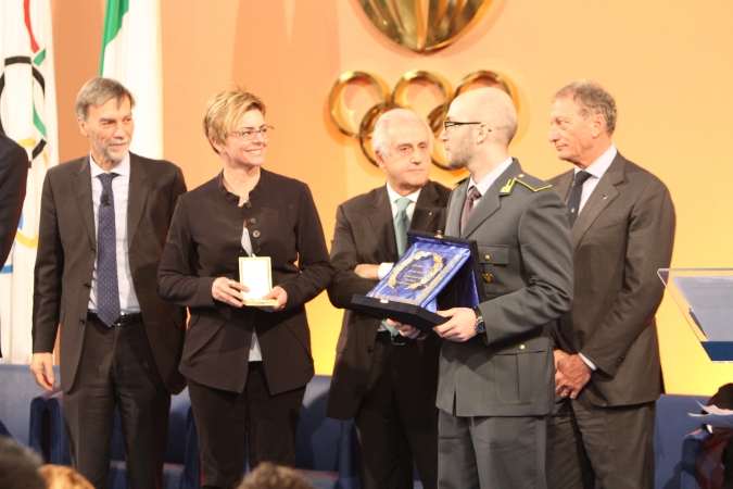 Campriani e Turisini premiati dal CONI con il diploma d'onore a la palma d'oro al merito tecnico.