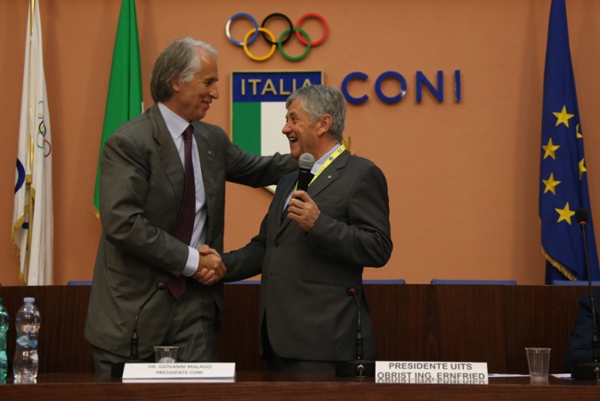 Il Presidente del CONI Giovanni Malagò e il Presidente UITS Obrist ing. Ernfried